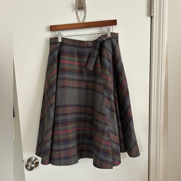 Vintage Wool Plaid Circle Wrap Skirt Gray Background Large -Darling! - Picture 1 of 10